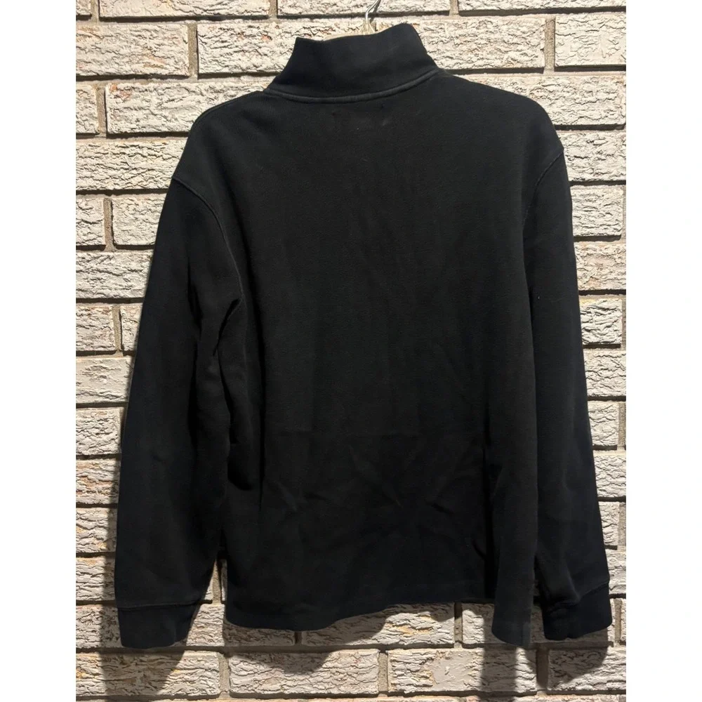 Polo Ralph Lauren Mens Quarter Zip Pullover Black Cotton Sweater Red Pony Size M